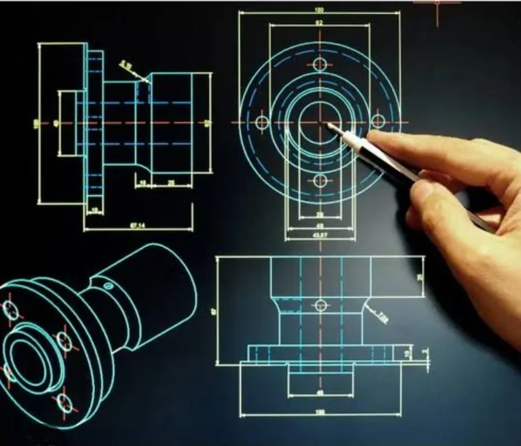 Technical engineering drawing of a flanged component