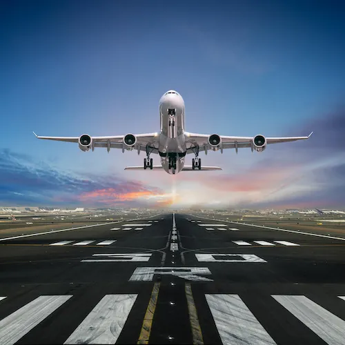 Passenger aircraft taking off from a runway