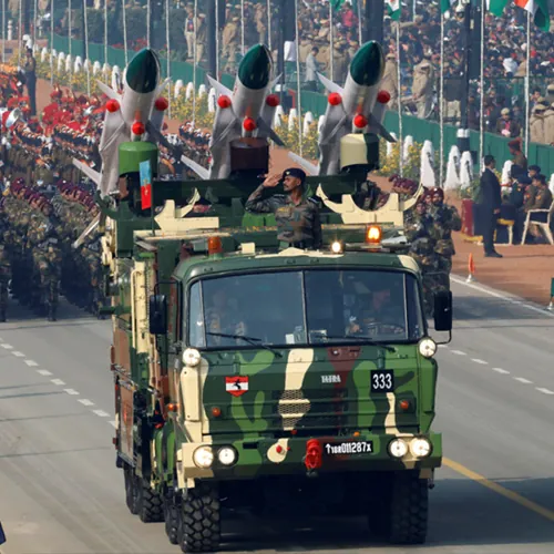 Defence vehicles on parade