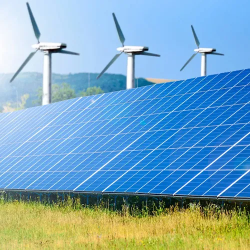 Wind turbines and solar panels